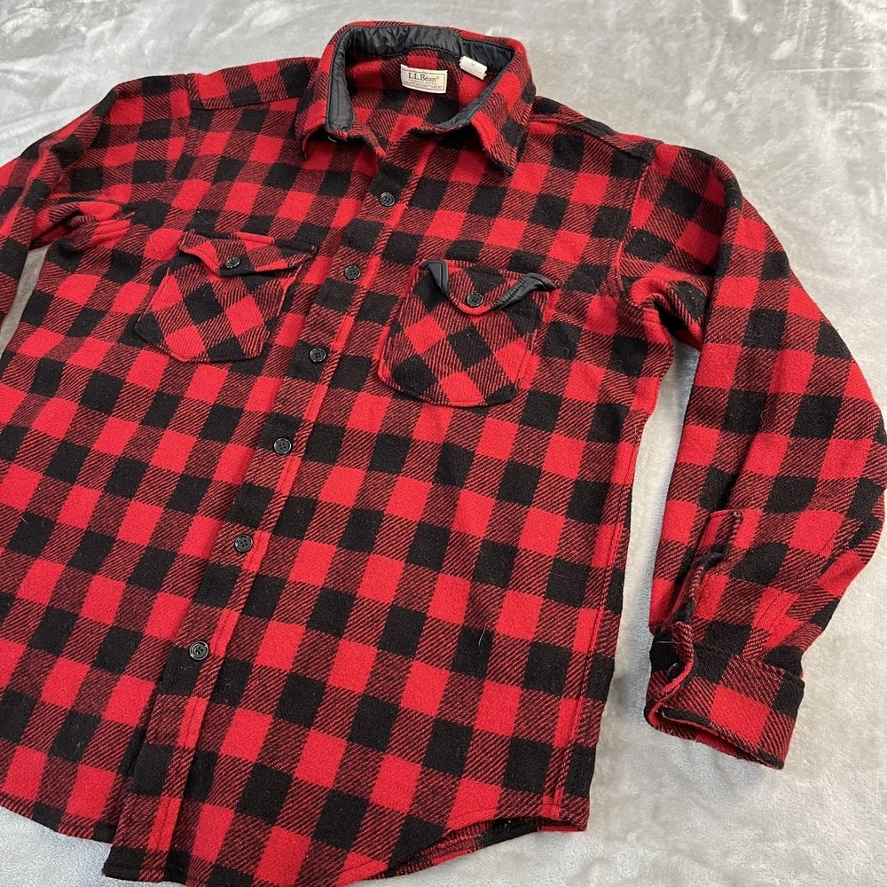 Vintage L.L. Bean Shirt Mens XL Red Buffalo Plaid Long Sleeve Wool Maine Guide